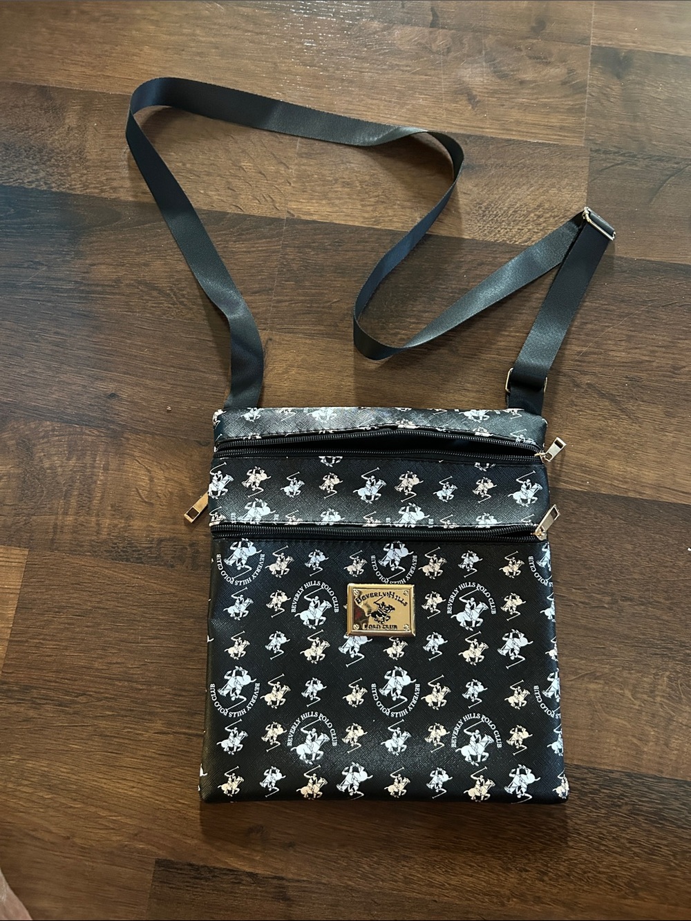 Beverly Hills Polo Club Black Logo Print Crossbody Messenger